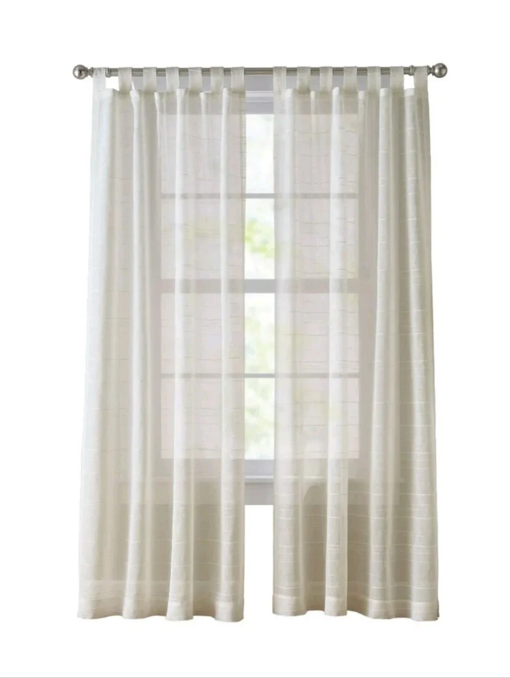 Mainstays Woven Stripe Sheer Tab Top Curtain, Single Panel, Beige, 50